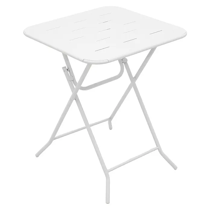 SONNENH Balkonmöbel-Set - 3 -tlg., Stahl, Klappbar, Weiß - Weißer quadratischer Klapptisch aus Metall mit geschlitzter Platte.
