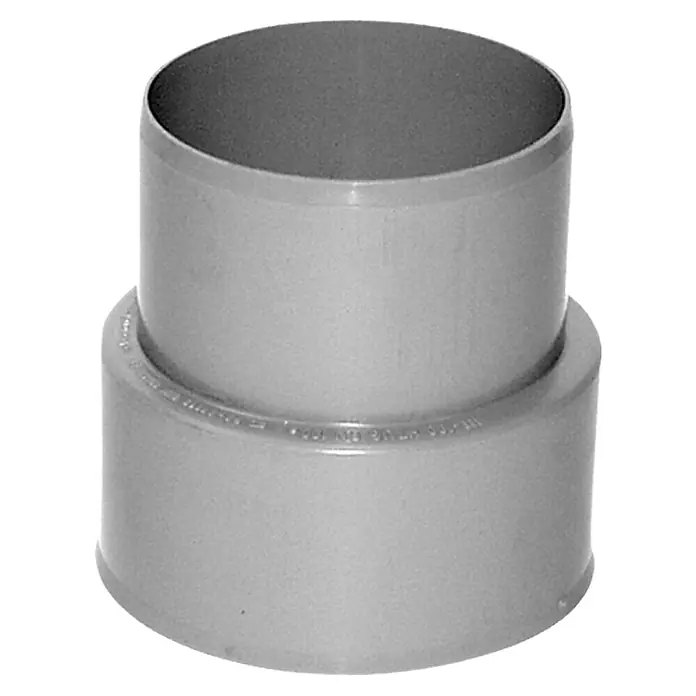 HT-Übergangsrohr - DN 75 - Grauer PVC-Reduzierer, ein Rohrverbinder zum Verbinden von Rohren unterschiedlicher Größe, für Sanitäranwendungen.