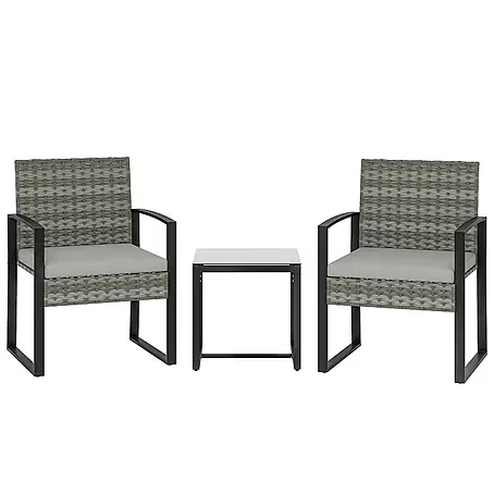 SONNENH Loungemöbel-Set, 3-teilig, Polyrattan, Hellgrau