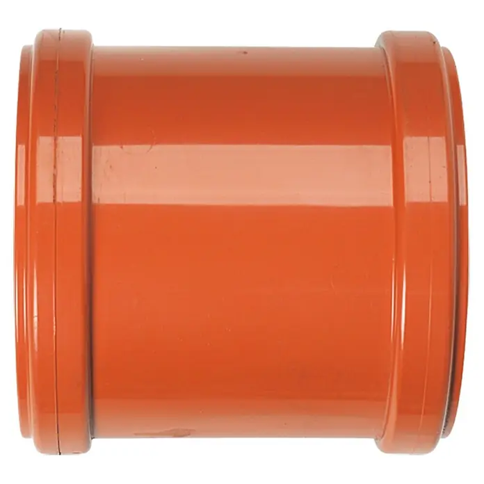 KG Überschiebmuffe - Nennweite: 125 mm - Orangefarbene PVC-Rohrkupplung zur Verbindung von Rohren in Sanitär- und Abwassersystemen. Robuste Bauweise für zuverlässige Leistung.