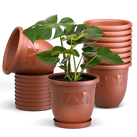 10er Set Ø30 cm mit Untersetzer Terrakotta, Pflanzkübel