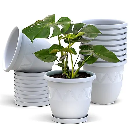 Plastard  Pflanztopf 10er Set Ø30 cm mit Untersetzer Weiß, Pflanzkübel