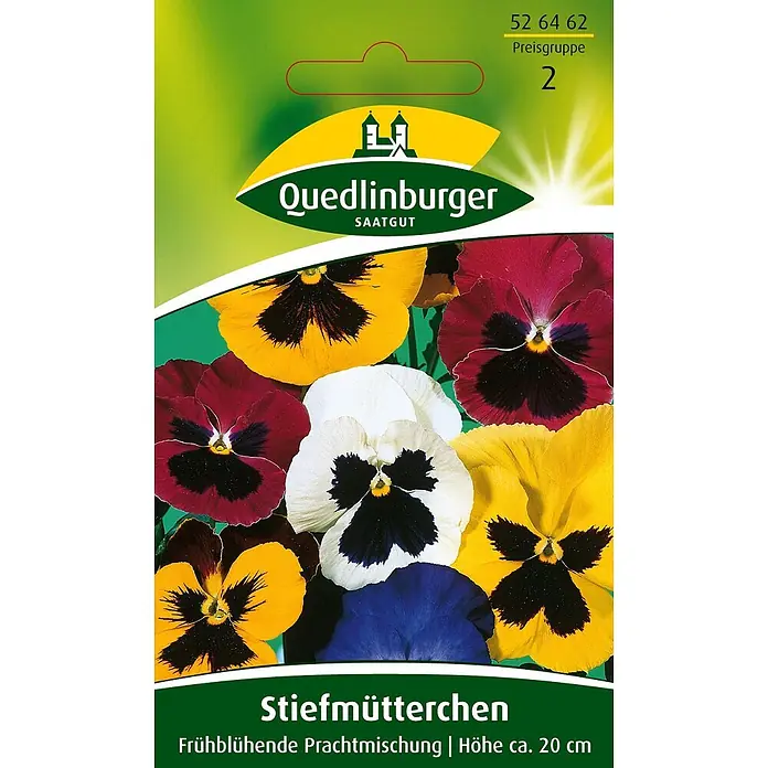 Quedlinburger SAATGUT Stiefmütterchen frühblühende Prachtmischung -  - Samentüte für Quedlinburger Stiefmütterchen mit bunter Mischung aus roten, gelben, weißen und blauen Blüten.