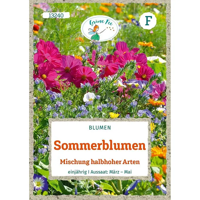 Grüne Fee Blumensamenmischung Mischung - Mischung, Mehrfarbig, 3 m² - Samentüte 'Sommerblumen', eine Mischung aus bunten, halbhohen einjährigen Blüten.