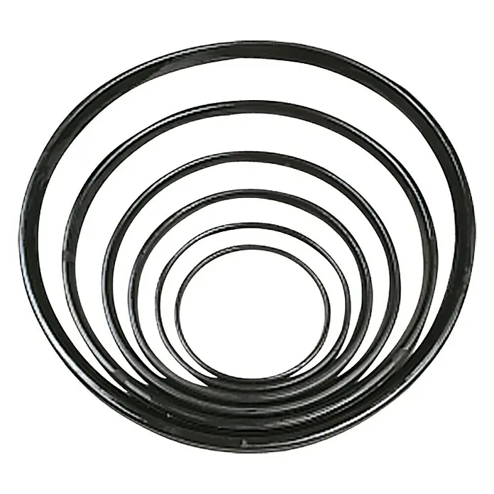 KG Ersatzdichtung - Nennweite: 125 mm - Schwarze Metallringe verschiedener Größen, die ineinander verschachtelt sind. Dekorative Metallringe für modernes Design.