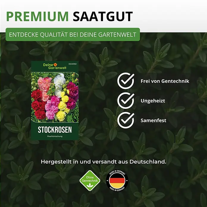 Deine Gartenwelt Stockrosen Prachtmischung -  - Samenpäckchen für Stockrosen mit hochwertigen, gentechnikfreien, samenfesten Samen, hergestellt in Deutschland.