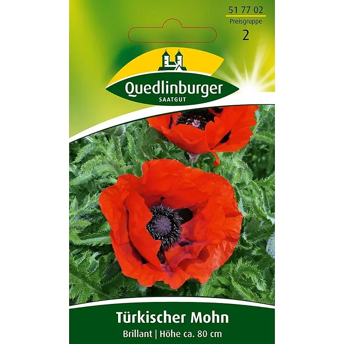 Quedlinburger SAATGUT Türkischer Mohn Brilliant -  - Samenpäckchen für Türkischen Mohn mit leuchtend roten Blüten. Marke: Quedlinburger Saatgut. Pflanzenhöhe ca. 80 cm.