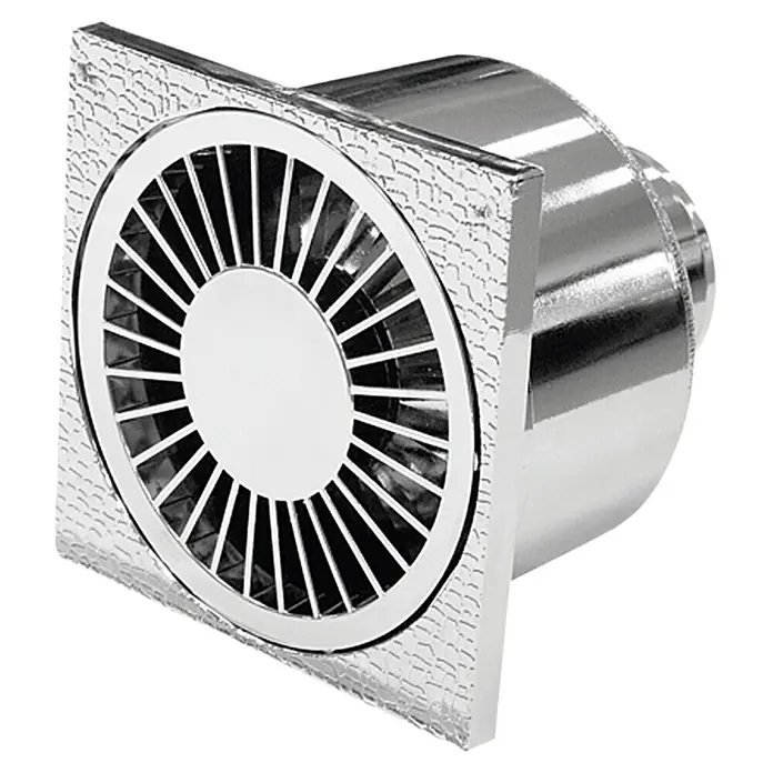 Badablauf - 150 x 150 mm, Abgang: Senkrecht, Durchmesser Rohranschluss: 50 mm - Nahaufnahme eines verchromten Bodenablaufs mit quadratischer Platte und rundem Gitter, ideal für Badezimmer.