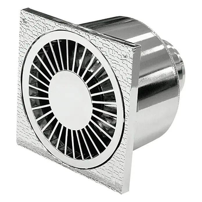 Badablauf - 100 x 100 mm, Abgang: Senkrecht, Durchmesser Rohranschluss: 50 mm - Nahaufnahme eines verchromten Bodenablaufs mit quadratischer Platte und rundem Gitter, ideal für Badezimmer.