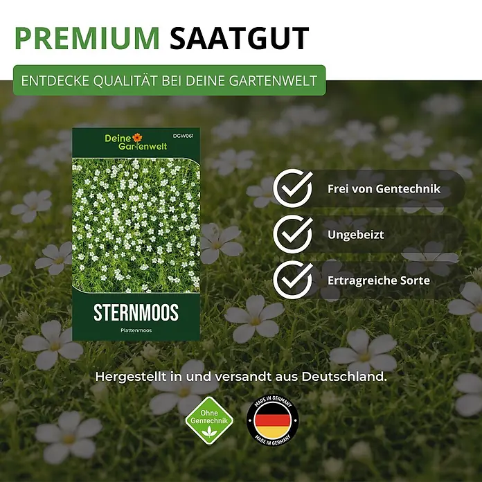 Deine Gartenwelt Mastkraut - Plattenmoos -  - Premium Sternmoos Saatgut von Deine Gartenwelt, gentechnikfrei, ungebeizt und hergestellt in Deutschland.