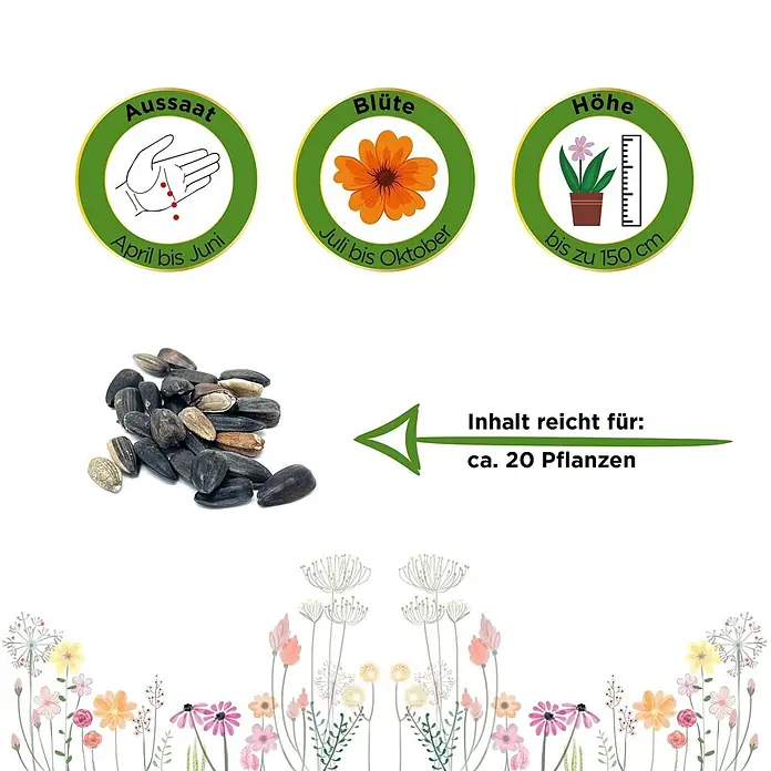 Deine Gartenwelt Sonnenblume Samtkönigin -  - Samen mit Aussaat- und Blütezeiten (April-Okt), Wachstum (bis 150 cm), Inhalt reicht für ca. 20 Pflanzen.