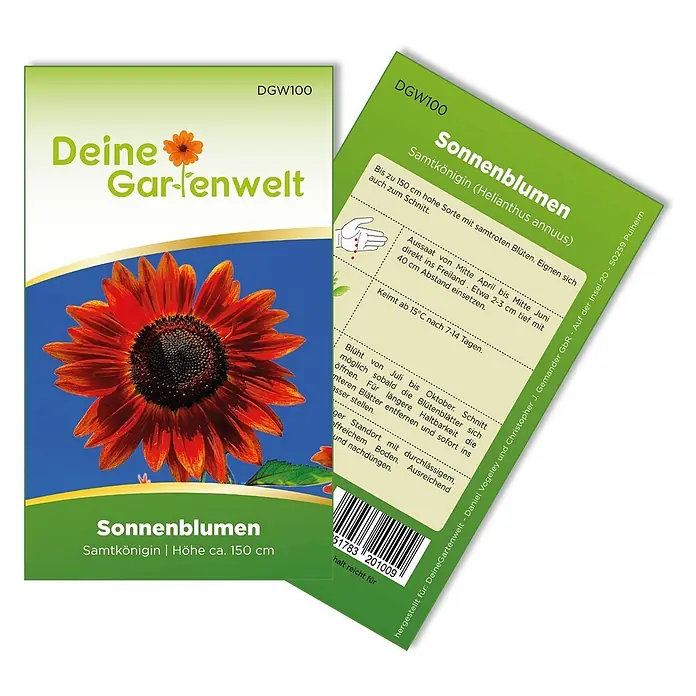 Deine Gartenwelt Sonnenblume Samtkönigin -  - Samenpäckchen für 'Samtkönigin' Sonnenblumen mit rot-oranger Blüte und Pflanzanleitung.