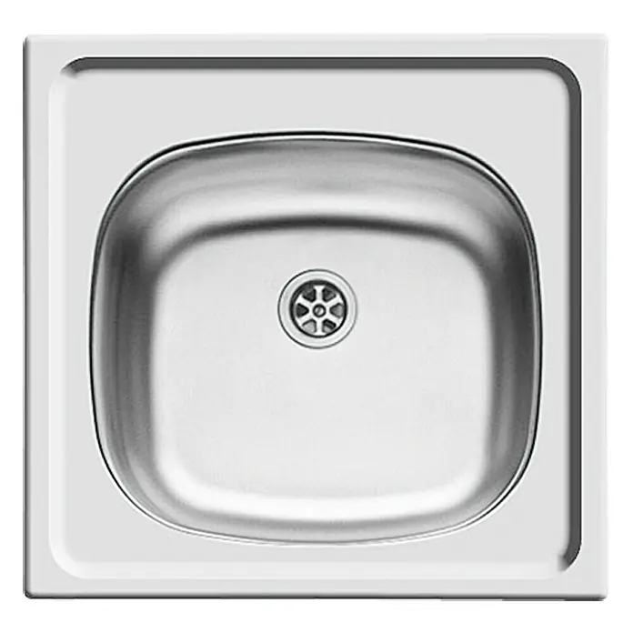 Admiral Einbauspüle E 33 - 46,5 x 43,5 cm, Edelstahl - Edelstahlspüle mit quadratischer Form und mittigem Abfluss. Das Becken ist modern gestaltet und für den Einbau in Küchenarbeitsplatten geeignet.
