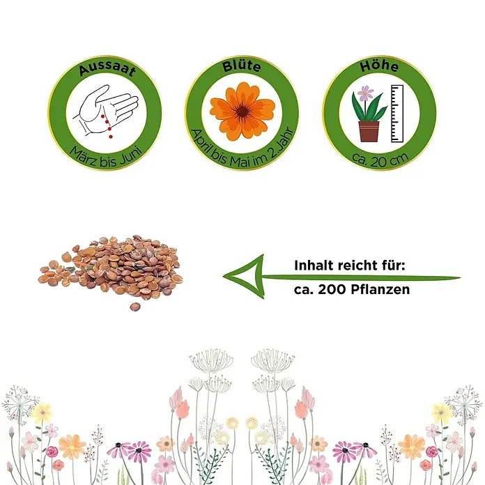 Deine Gartenwelt Steinkraut Goldkörbchen -  - Samenpackung mit Piktogrammen für Aussaat (März-Juni), Blüte (2. Jahr, April-Mai), Höhe (ca. 20cm) und Inhalt für ca. 200 Pflanzen.