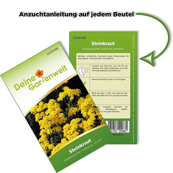Deine Gartenwelt Steinkraut Goldkörbchen -  - Samenpäckchen für Steinkraut (Goldkörbchen/Alyssum saxatile) mit gelben Blüten und Pflanzanleitung.