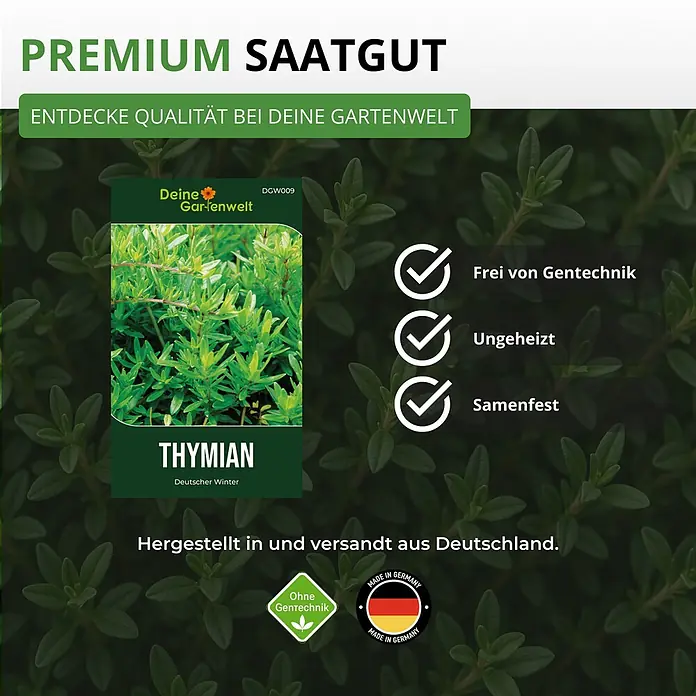 Deine Gartenwelt Thymian Deutscher Winter -  - Premium 'Thymian Deutscher Winter' Samentüte, gentechnikfrei, ungeheizt, samenfest und aus Deutschland.