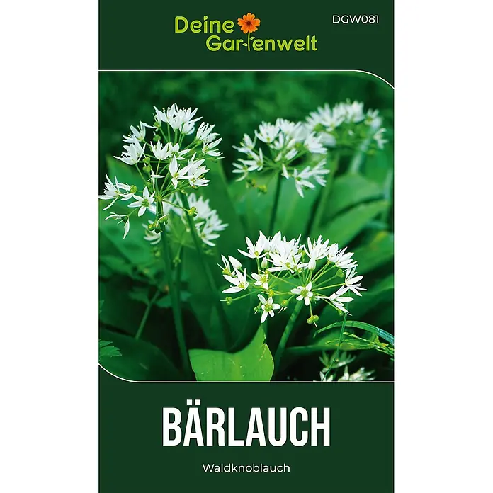 Deine Gartenwelt Bärlauch -  - Samenpäckchen für Bärlauch mit einem Bild der weißen Blüten der Pflanze.