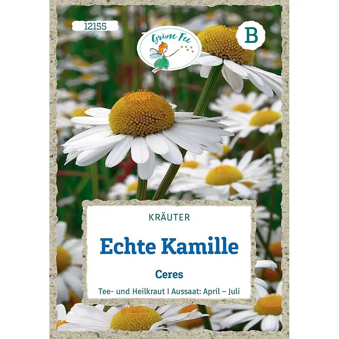 Grüne Fee Echte Kamille Ceres -  - Samentüte 'Grüne Fee' für Echte Kamille mit Abbildung weißer Kamillenblüten. Sie ist ein Tee- und Heilkraut.
