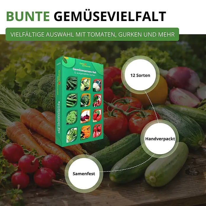 Deine Gartenwelt Gemüsesamen-Set mit 12 Sorten -  - Grünes Gemüsesamen-Set mit 12 ausgewählten Sorten, samenfest und handverpackt.