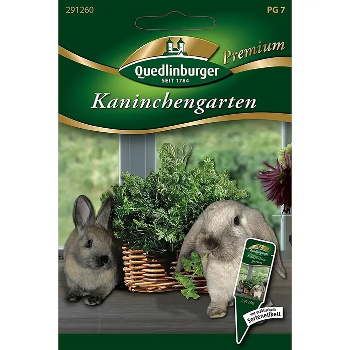 Quedlinburger SAATGUT Saatgut Kaninchengarten - Mischung, 16 g - Quedlinburger Samenpackung "Kaninchengarten" mit Kaninchenmotiv und Grünpflanzen.