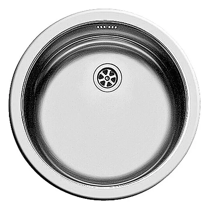 Set de fregadero empotrado CR/CT con cesta y tabla de acero inoxidable - Diámetro: 450 mm, Acero inoxidable - Fregadero redondo de acero inoxidable con desagüe central y orificios de rebose.