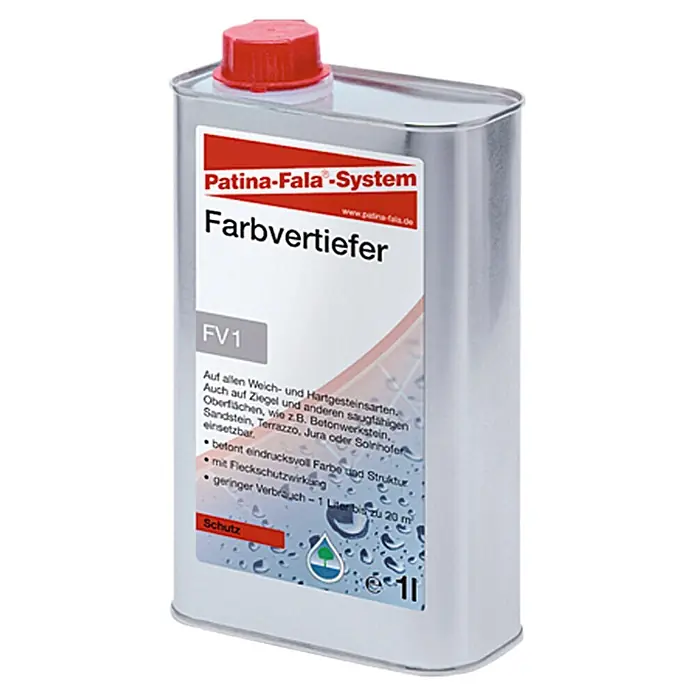 Patina-Fala Farbvertiefer - 1 l - Produktansicht einer 1-Liter-Dose Farbvertiefer von Patina-Fala-System, für intensive Farbauffrischung und Schutz von Steinoberflächen.