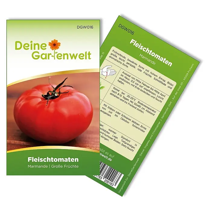 Deine Gartenwelt Gemüsesamen Fleischtomate - Solanum lycopersicum, Erntezeit: Juli - Samenpäckchen für Marmande Fleischtomaten mit roter Tomate und Anbauanleitung.