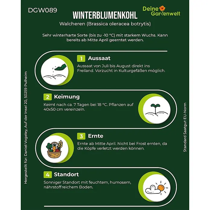 Deine Gartenwelt Winterblumenkohl Walcheren -  - Winterblumenkohl Walcheren: Anbauanleitung mit Aussaat, Keimung, Ernte und Standortdetails.