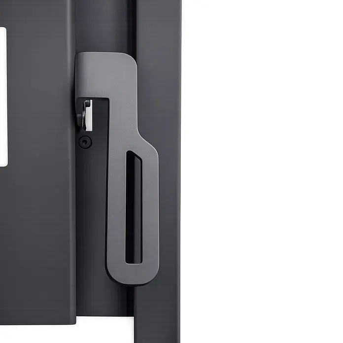 Estufa de leña Nimes - 7 kW - 8,97 kW, Volumen de calefacción: 175 m³, Negro - Soporte de montaje metálico gris oscuro mate con ranura y tornillo visible, diseñado para fijar paneles.