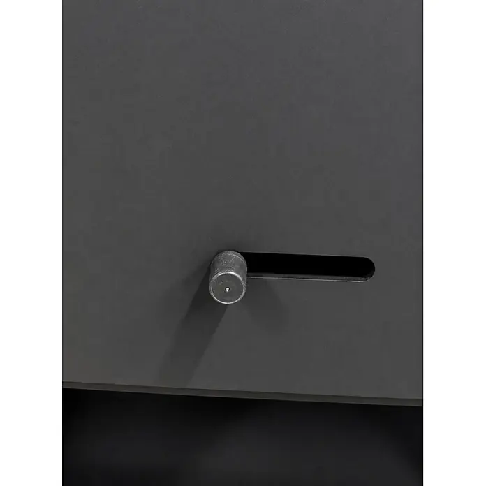 Estufa de leña Nimes - 7 kW - 8,97 kW, Volumen de calefacción: 175 m³, Negro - Palanca o manija de metal gris oscuro mate para ajuste, deslizándose horizontalmente en una ranura.