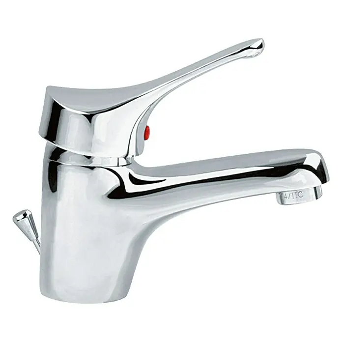 Camargue Egeo II Waschtischarmatur - Niederdruck, Chrom, Glänzend - Nahaufnahme einer glänzenden Armatur, die sich ideal für moderne Waschbecken eignet. Sie vereint Funktionalität und stilvolles Design.