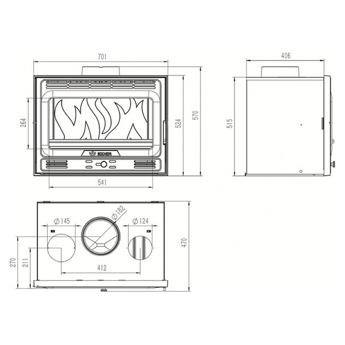 Insert Tracia (L x An x Al: 47 x 70 x 57 cm, 9,3 kW, 230 m³, Antracita) | BAUHAUS
