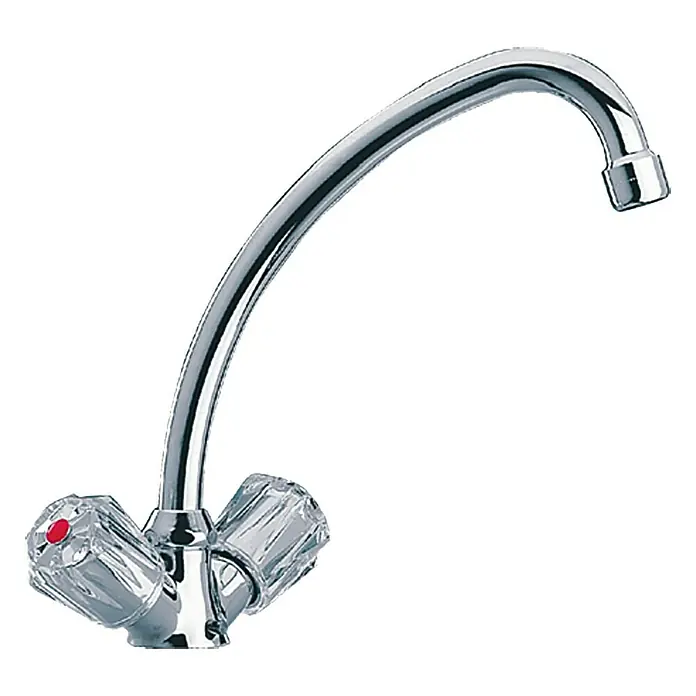 Mixomat Brillant Spültischarmatur - Chrom, Glänzend - Verchromter Wasserhahn mit zwei Griffen. Der Wasserhahn ist glänzend und hat Kristallgriffe für warmes und kaltes Wasser.