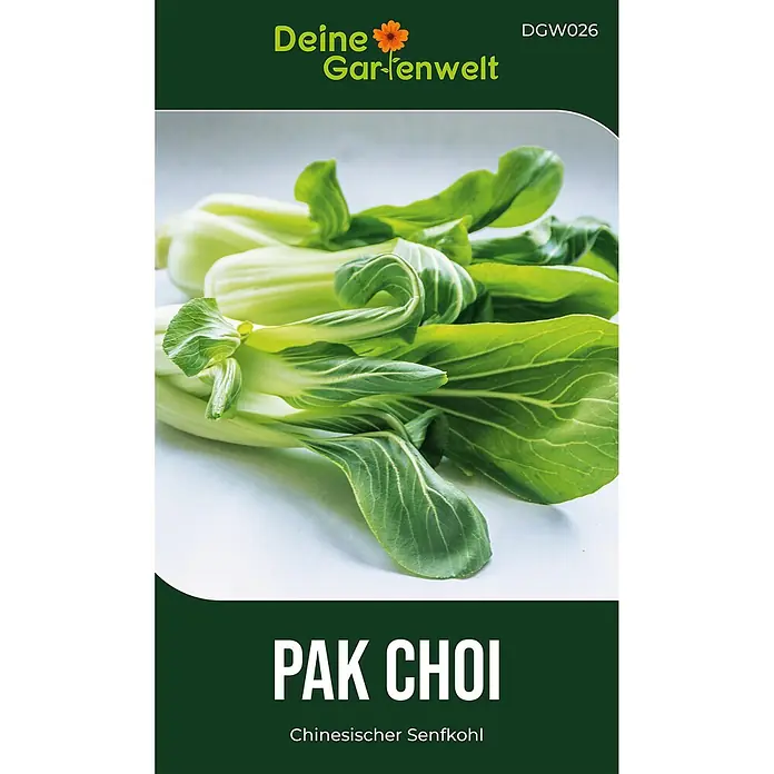 Deine Gartenwelt Pak Choi -  - Saatgutpackung für Pak Choi (Chinesischer Senfkohl) mit Gemüsebild und grünem Branding.