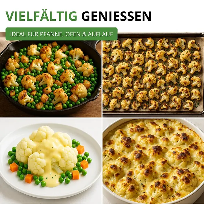 Deine Gartenwelt Blumenkohl Erfurt -  - Blumenkohl vielseitig zubereitet: in der Pfanne geröstet, im Ofen gebacken, mit Käsesauce und als Gratin, zeigt seine Wandelbarkeit.