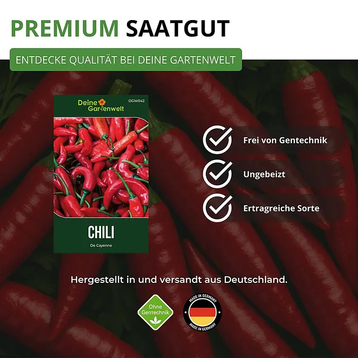Deine Gartenwelt Chili De Cayenne -  - Samenpäckchen für Premium 'Chili De Cayenne' Samen, gentechnikfrei, unbehandelt und ertragreich. Hergestellt in Deutschland.