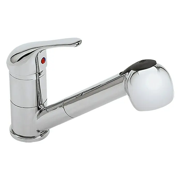 Camargue Spültischarmatur Aragon - Chrom, Glänzend - Ein Chrom-Küchenarmatur mit ausziehbarer Brause. Ideal für jede moderne Küche, bietet Komfort und Stil mit seinem glänzenden Finish.