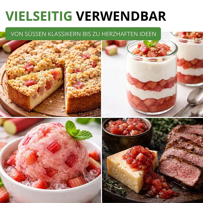 Deine Gartenwelt Rhabarber rot -  - Vielseitige Rhabarbergerichte: Süße Kuchen und Desserts bis zu herzhaftem Chutney mit Käse und Steak.