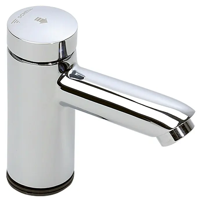 Schell Selbstschluss-Armatur Petit - Chrom, Glänzend - Bild einer Schell Waschtischarmatur aus Chrom. Eine elegante und moderne Armatur für jedes Badezimmer.