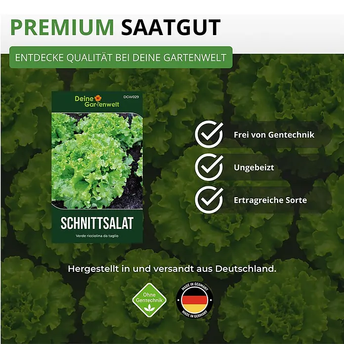 Deine Gartenwelt Schnittsalat Verde ricciolina da taglio -  - Grünes Saatgut-Päckchen "Schnittsalat" von "Deine Gartenwelt", als Premium, gentechnikfrei und in Deutschland hergestellt.