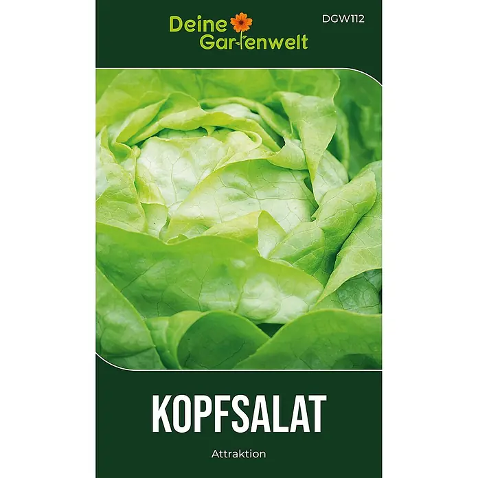 Deine Gartenwelt Kopfsalat Attractie/Attraktion -  - Dunkelgrüne Samentüte für Kopfsalat mit Abbildung eines frischen grünen Salatkopfes.