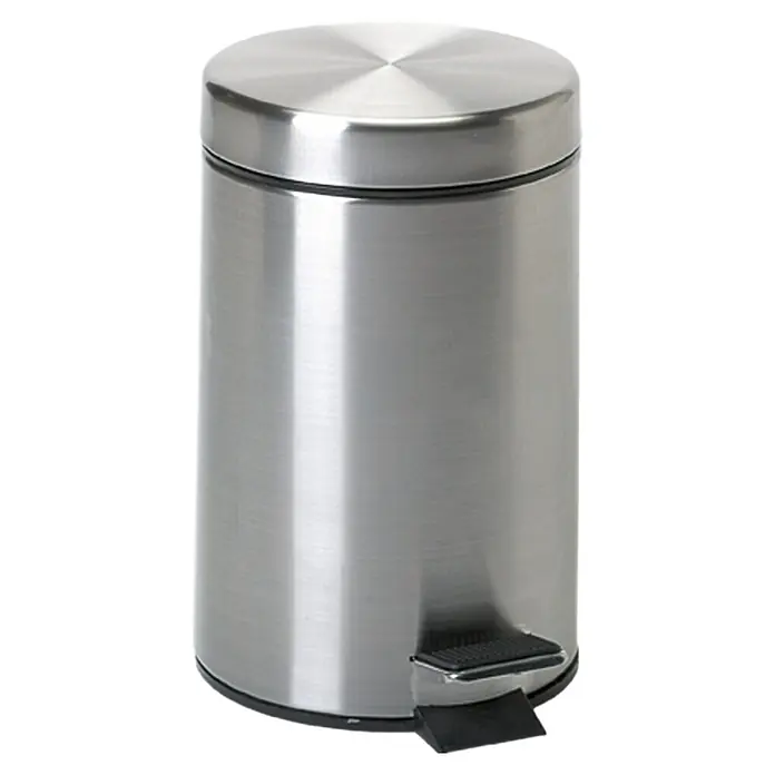 Venus Kosmetikeimer - 3 l, Stahl, Silber - Ein runder, silberfarbener Treteimer aus Edelstahl mit einem schwarzen Pedal zur hygienischen und einfachen Bedienung.