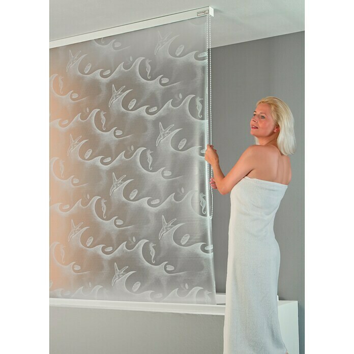 Eco-Dur Duschrollo deluxe (134 x 240 cm, Ocean, Weiß/Silber)