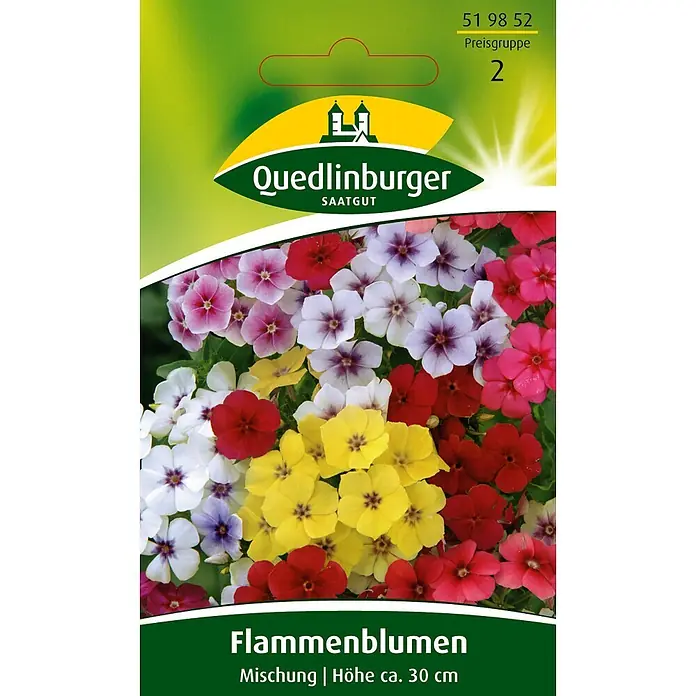Quedlinburger SAATGUT Flammenblume Phlox Mischung -  - Quedlinburger Saatguttüte für Flammenblumen Mischung mit farbenfrohen Phlox-Blüten in Rosa, Weiß, Gelb und Rot. Höhe ca. 30 cm.