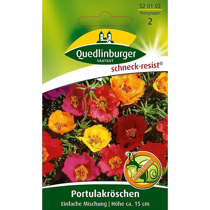 Quedlinburger SAATGUT Blumensamen Portulak - Portulaca oleracea, Mehrfarbig - Samentüte für schneckenresistente Portulakröschen mit einer Mischung aus leuchtend roten, orangefarbenen, gelben und pinkfarbenen Blüten.