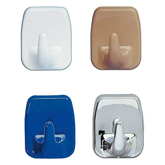 Wenko Universal-Klebehaken - 2 Stk., Weiß - Vier selbstklebende Wandhaken in Weiß, Braun, Blau und Chrom, ideal zum Aufhängen von Gegenständen ohne Bohren.