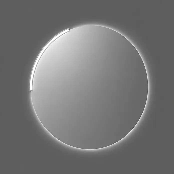 Espejo con luz Siro - Diámetro: 80 cm, Cromo - Espejo redondo retroiluminado con tira LED integrada en la parte superior izquierda.