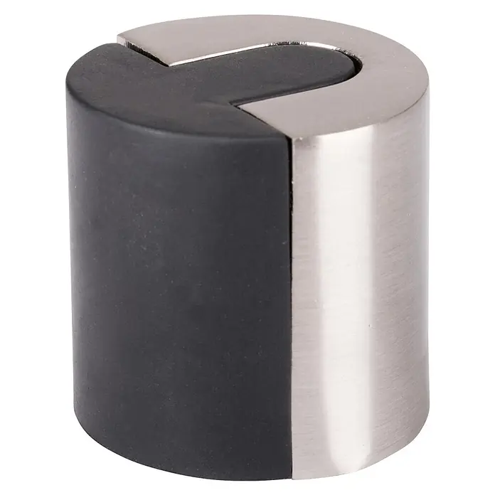 Walteco Türstopper - Ø x H: 40 x 40 mm, Silber - Zylindrischer Türstopper aus dunkelgrauem Gummi und gebürstetem Silbermetall zum Schutz der Tür.
