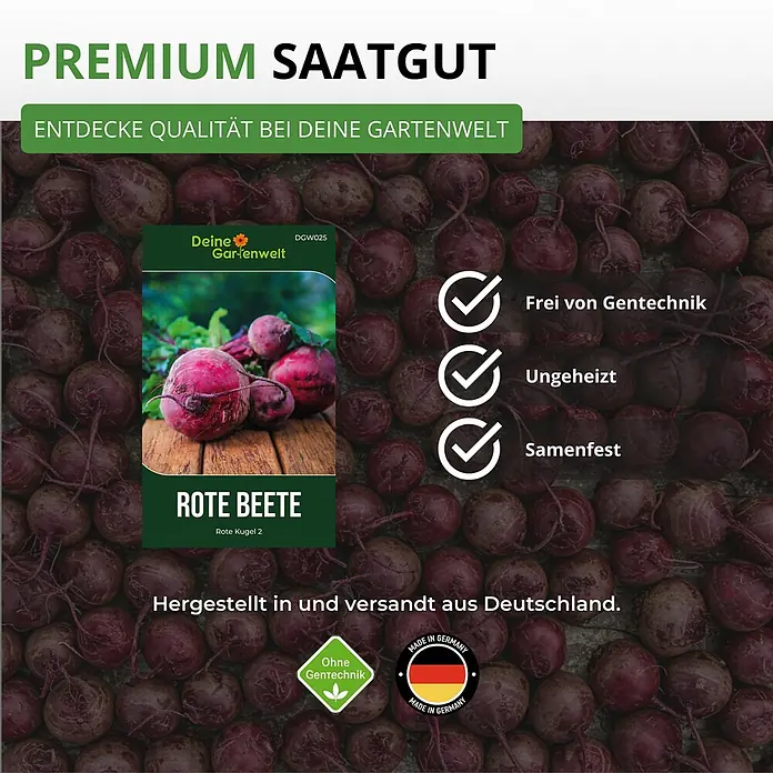 Deine Gartenwelt Rote Beete Rote Kugel 2 -  - Samenpäckchen für Rote Bete 'Rote Kugel 2' von 'Deine Gartenwelt', Premium-Qualität, gentechnikfrei, ungeheizt, samenfest, hergestellt in Deutschland.