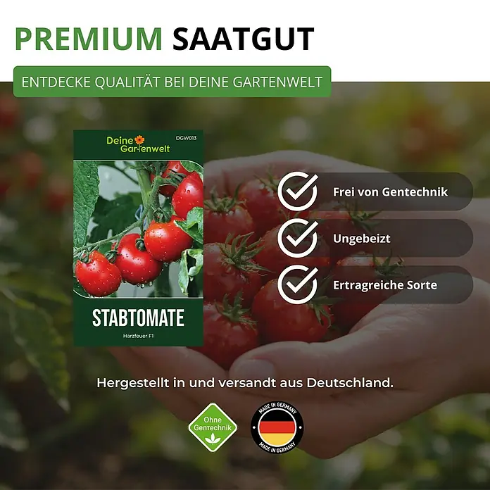 Deine Gartenwelt Stabtomaten Harzfeuer F1 -  - Premium Saatgut für Stabtomaten 'Harzfeuer F1', gentechnikfrei, unbehandelt und ertragreich, hergestellt in Deutschland.
